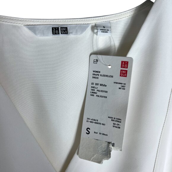 NWT Uniqlo Women's Drape Sleeveless V-Neck Mini Dress in Off White Size S - Picture 4 of 12